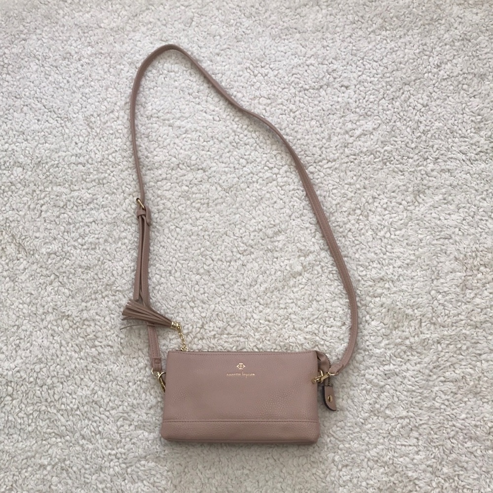 Small shoulder length/wristlet bag blush colored